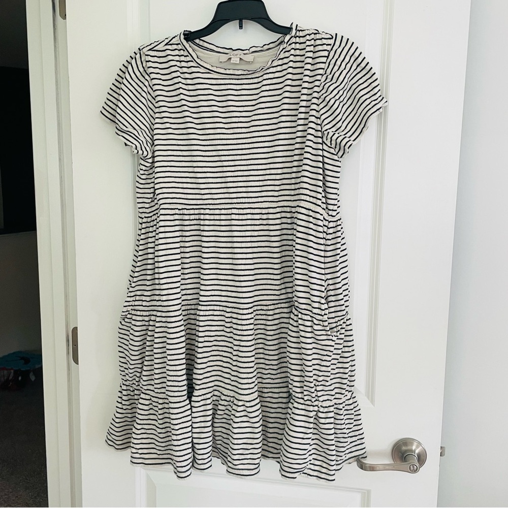 Loft Nautical Stripe Oversized Short Sleeve Crew Neck Shift Dress